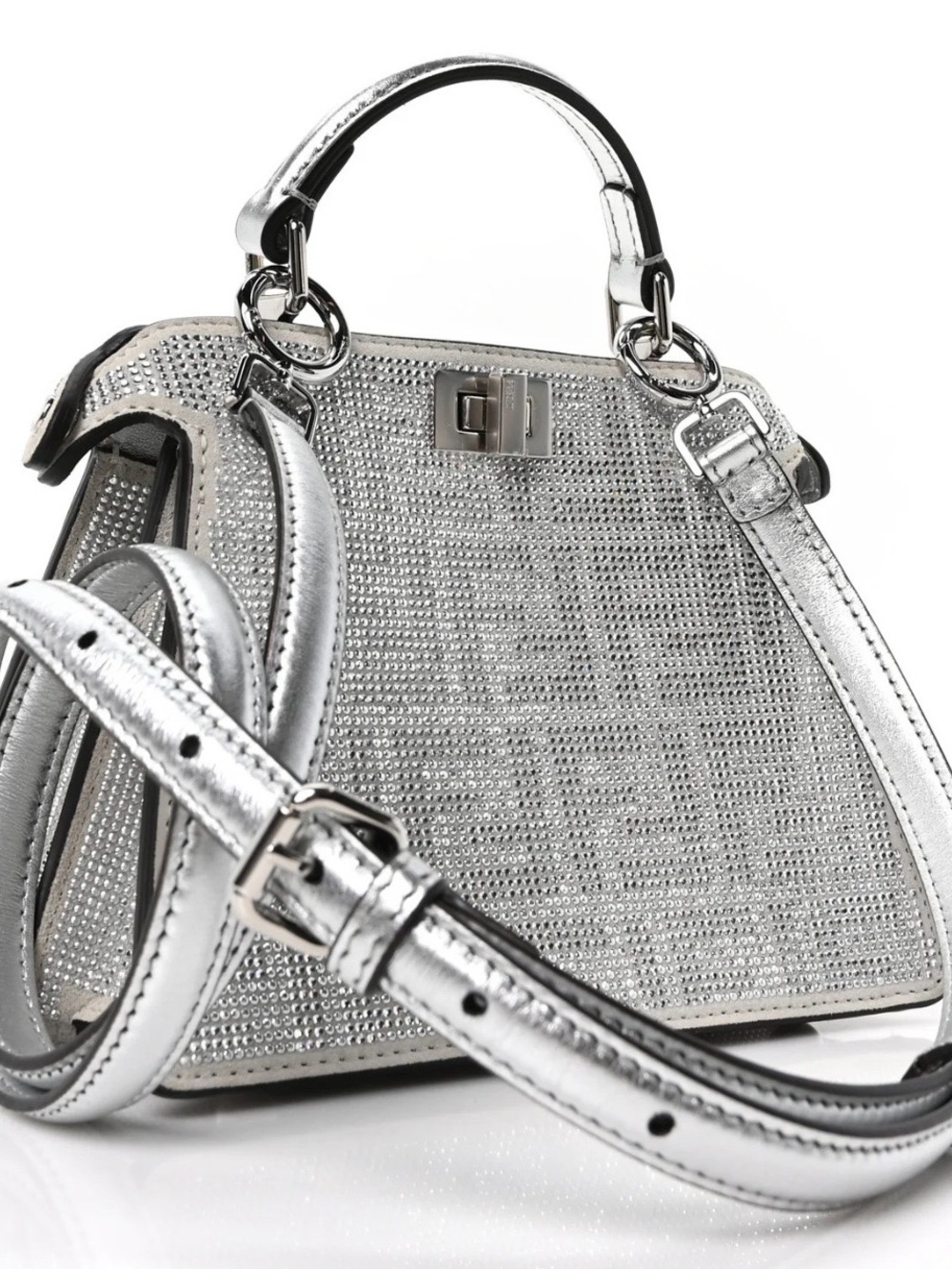 Silver Metallic Crystal-Embellished Women’s Handbag